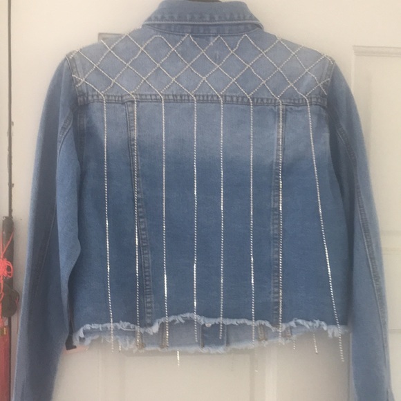 COPY - Women’s denim jacket rhinestone tassels NWT - Picture 4 of 10